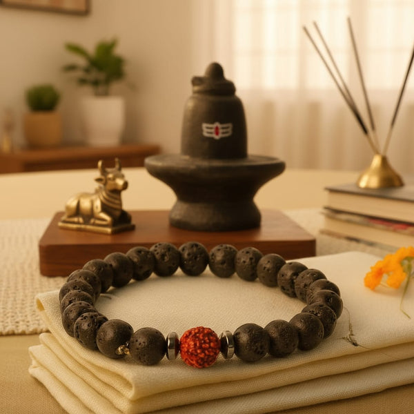Rudraksha Bracelet With Lava Stone